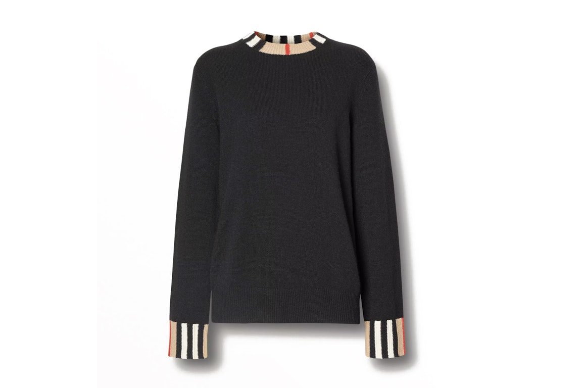 Pre-owned Burberry Icon Stripe Trim Cashmere Sweater Black