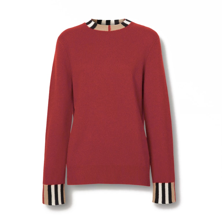 Pre-owned Burberry Icon Stripe Trim Cashmere Sweater Bright Red