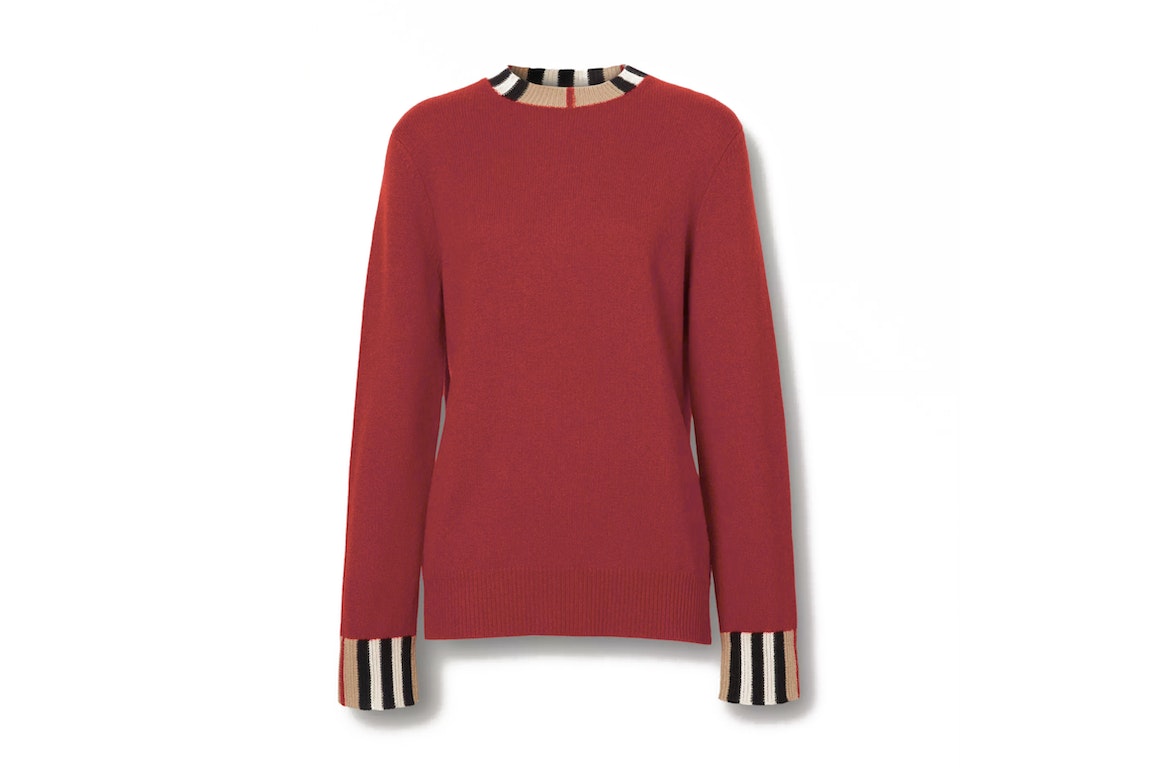 Pre-owned Burberry Icon Stripe Trim Cashmere Sweater Bright Red