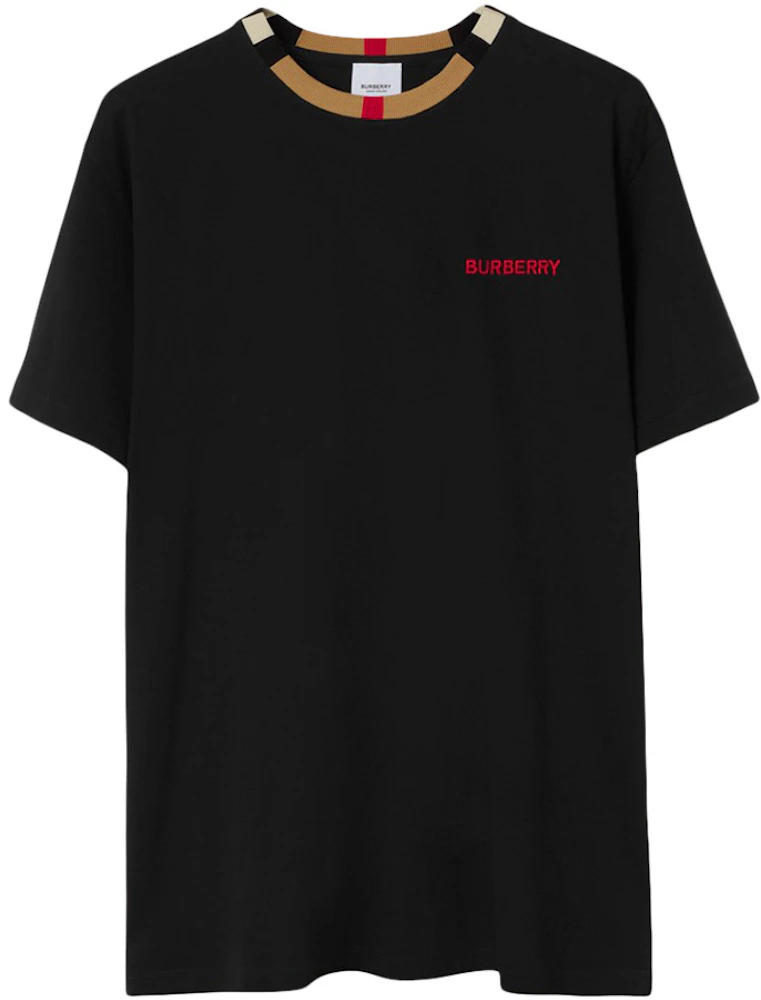 Burberry Icon Stripe Trim Cotton T-shirt Black Men's - US