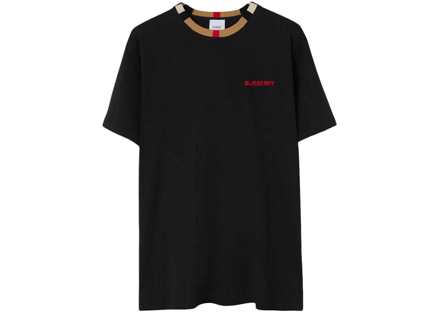 Burberry Icon Stripe Trim Cotton T-shirt Black Men\'s - US