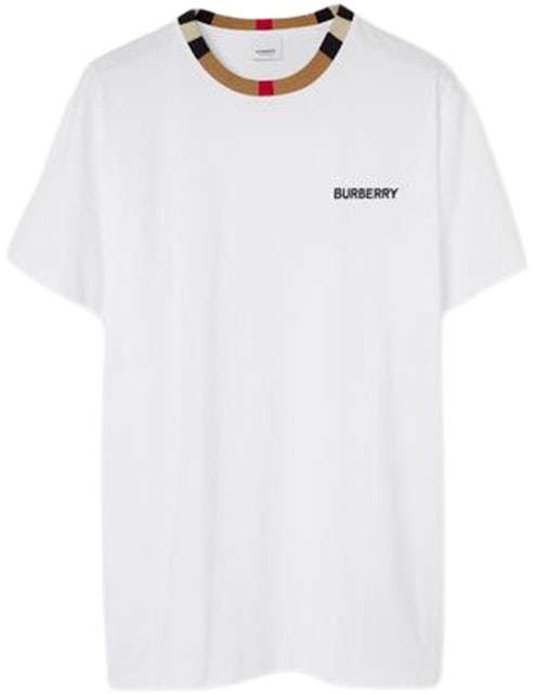 Burberry Men\'s US Icon Trim T-shirt White Stripe Cotton -