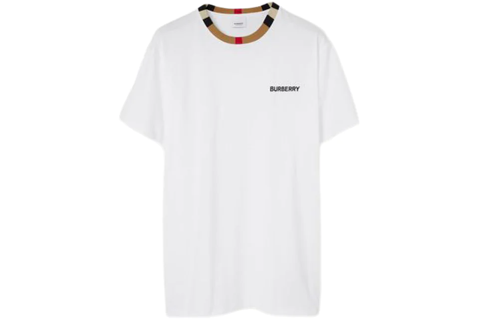 Camiseta de algodón Burberry Icon Stripe Trim en blanco
