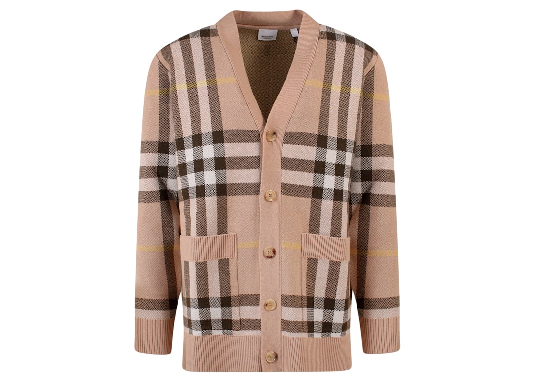 Pre-owned Burberry Iconic Check Motif Cashmere Cardigan Beige