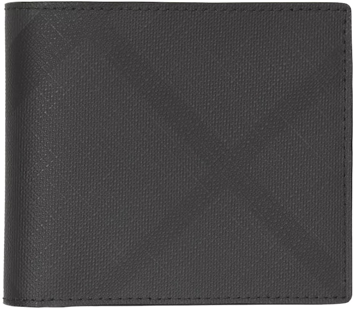 Burberry Black Leather Trimmed Beat Check Bifold Wallet