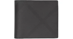 Burberry International Bifold Wallet London Check and Leather (8 Card Slot) Dark Charcoal