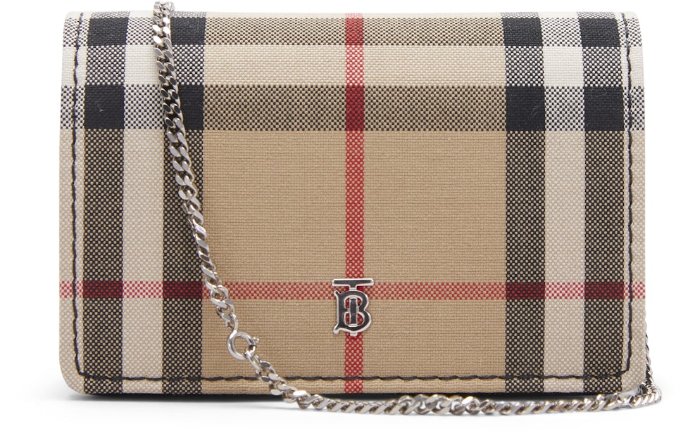 Burberry Vintage Check and Leather Zip Card Case Black / Beige