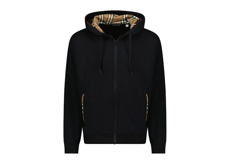 Burberry Keira Cotton Zip Up Check Hoodie Black Men's - FW25 - US