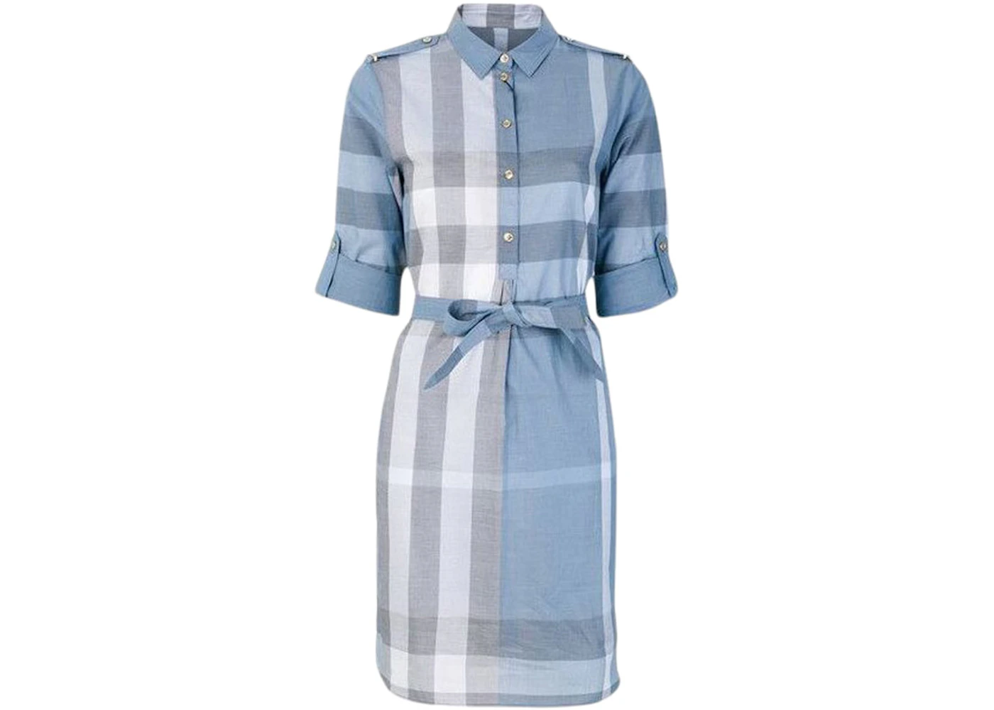 Burberry Kelsy House Check Shirt Dress Blue - US Burberry Kelsy House Check Shirt Dress Blue - US