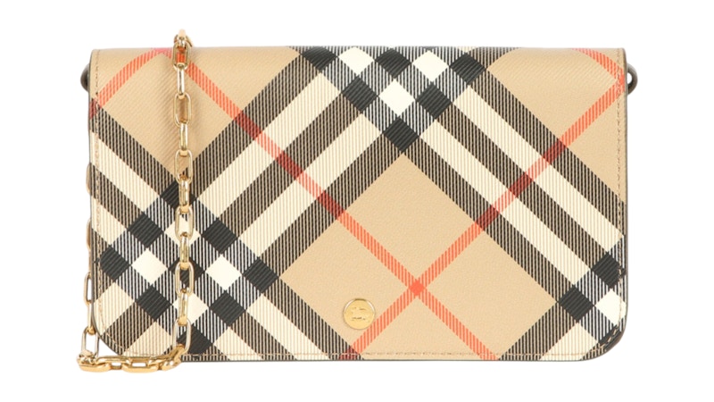 Burberry LS Large Check Chain Strap Wallet Sand