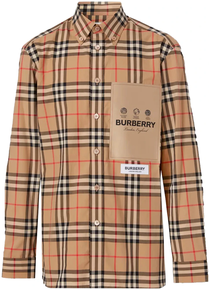 Burberry Check Stretch Cotton Poplin Shirt Archive Beige Men's - SS21 - US