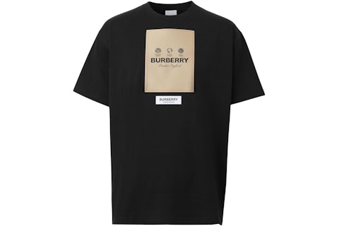 Burberry Label Applique Cotton Oversized T-Shirt Black Men's US