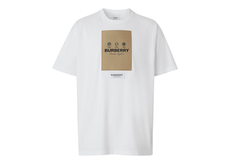 Burberry Label Applique Cotton Oversized T-Shirt White Men's - US