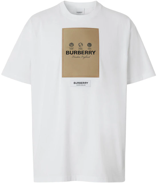 Burberry Label Applique Cotton Oversized T-Shirt White - GB