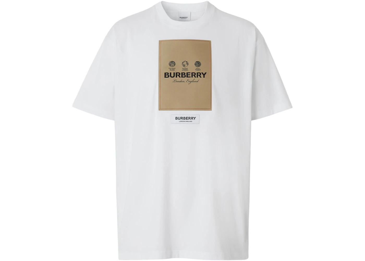 Burberry Label Applique Cotton Oversized T-Shirt White Men's US