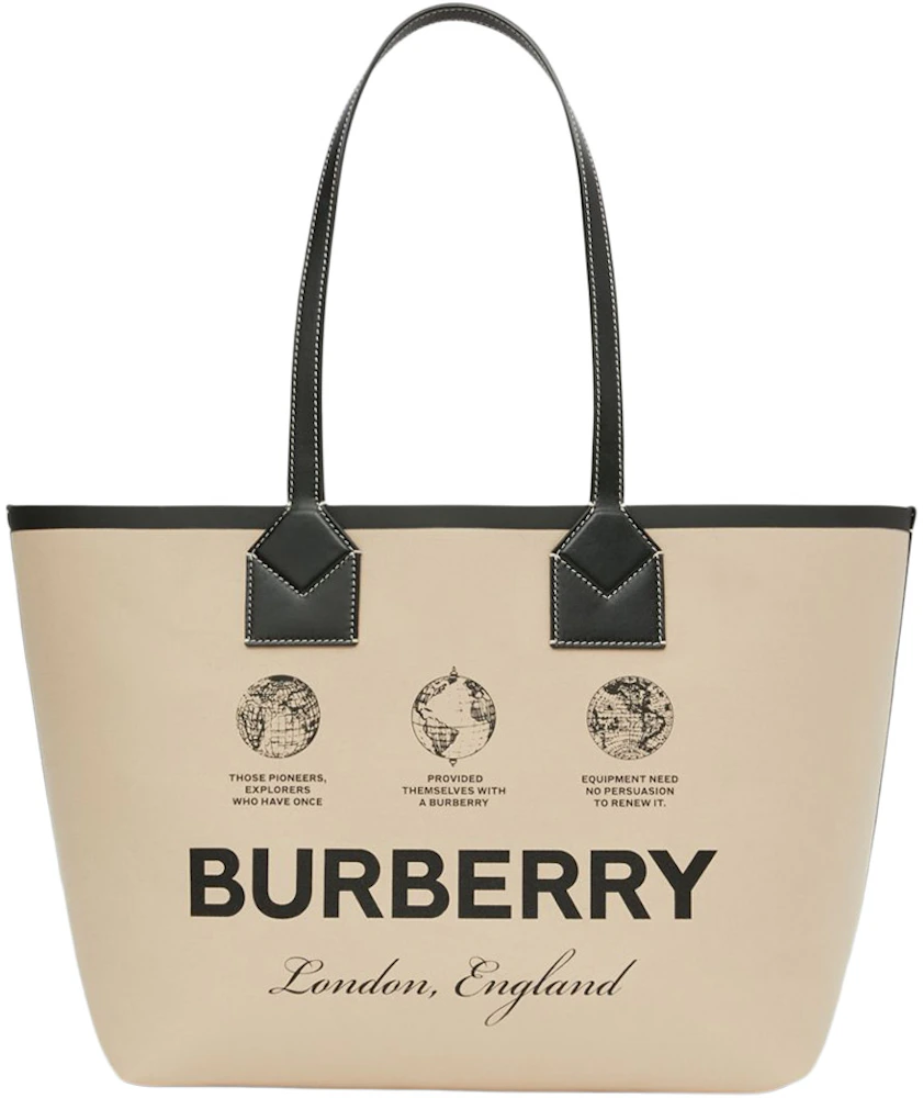 BURBERRY: London Tote bag in cotton and leather - Beige