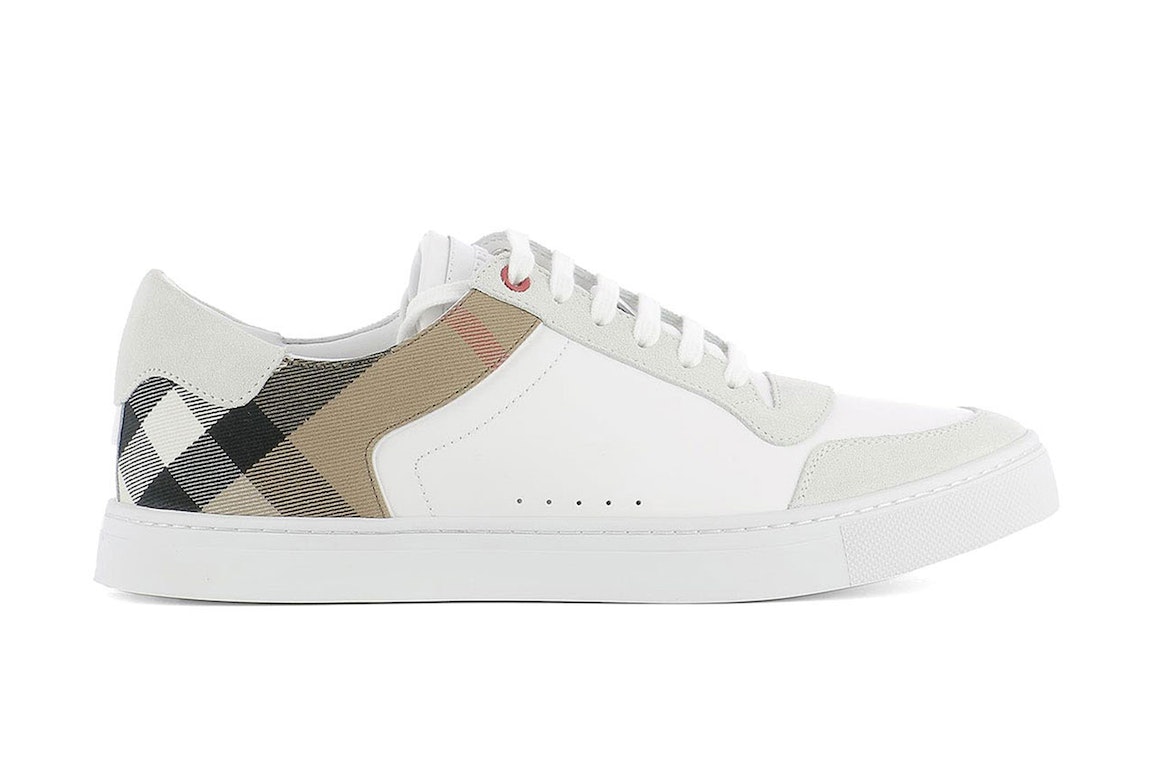 Pre-owned Burberry Leather Suede And House Check Sneakers Optic White In Archive Beige/white