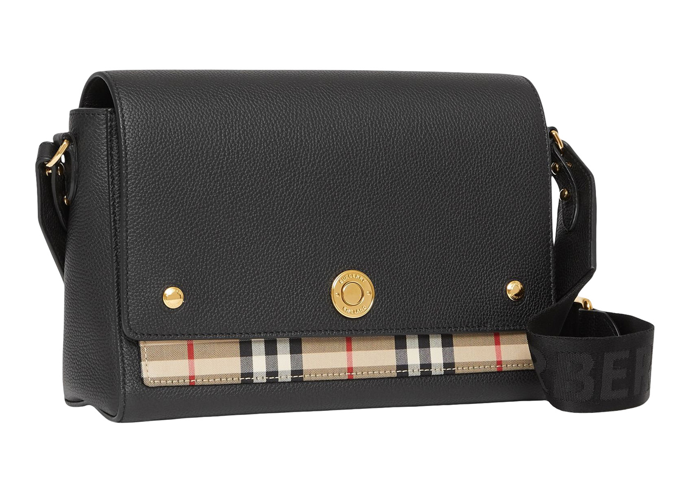 Burberry Leather and Vintage Check Note Crossbody Bag Black in