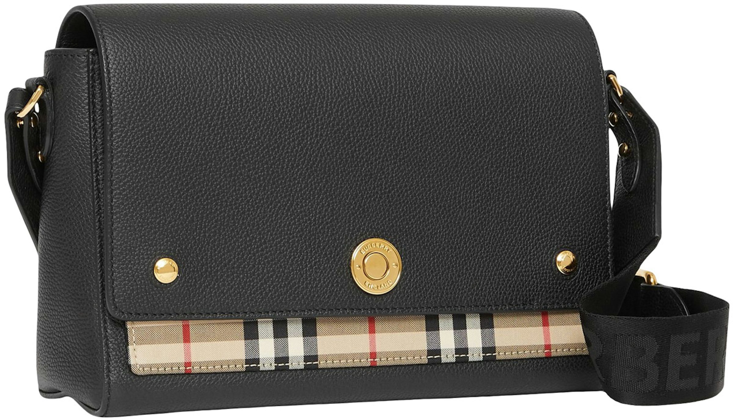 Burberry Leather and Vintage Check Note Crossbody Bag Black