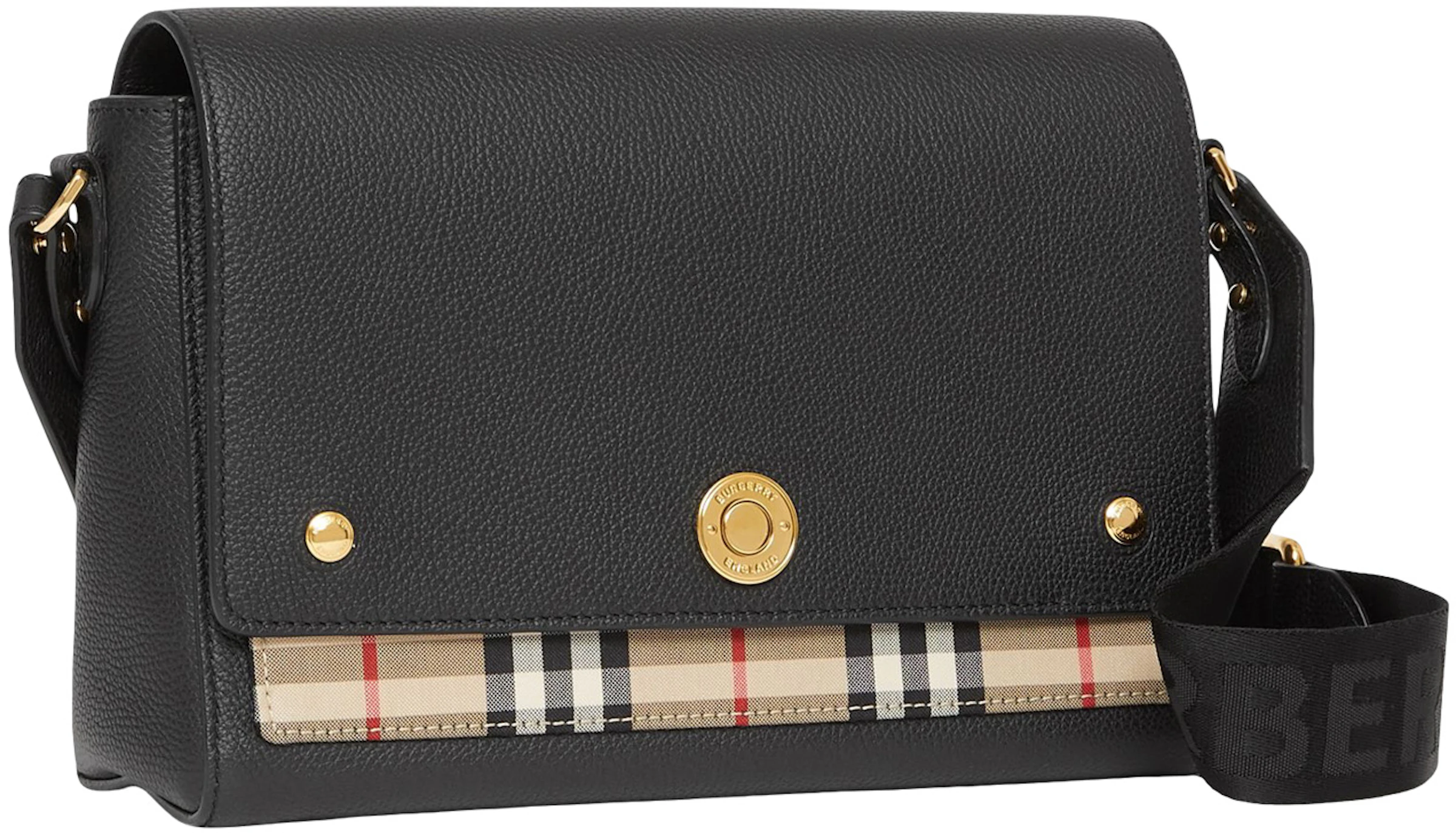 Burberry Leather and Vintage Check Note Crossbody Bag Black in Calf Leather  with Gold-tone - US