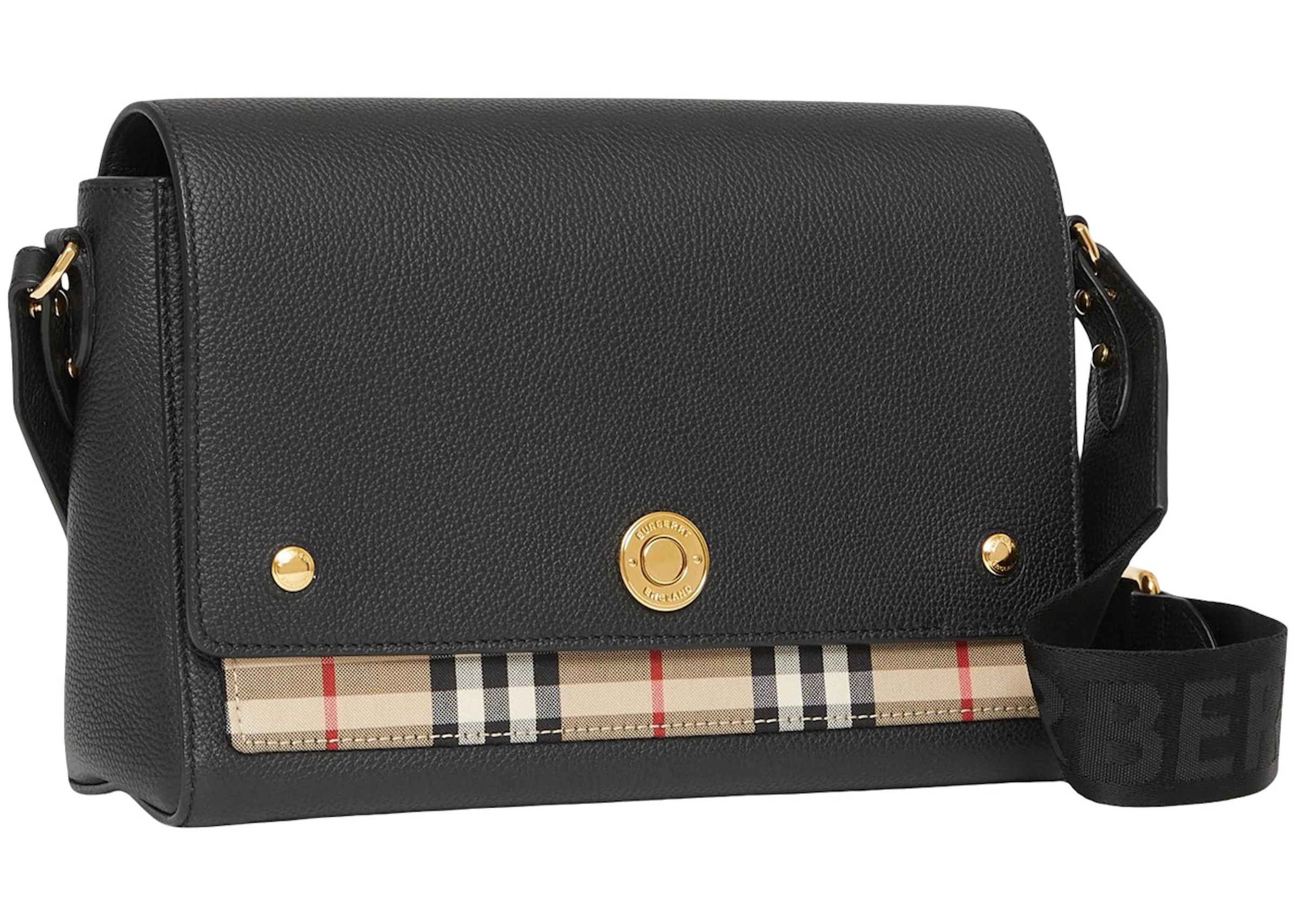 Burberry Leather and Vintage Check Note Crossbody Bag Black in Calf Leather  with Gold-tone - US