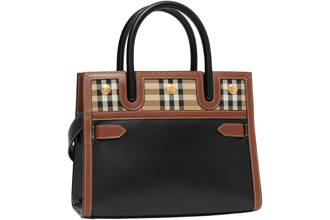 Burberry Leather and Vintage Check Two-handle Title Bag Mini Black/Multi