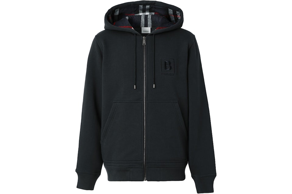 Burberry Letter Graphic Cotton Blend Zip Hoodie Navy