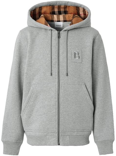 Burberry Check Detail Zip-up Hoodie in Gray for Men