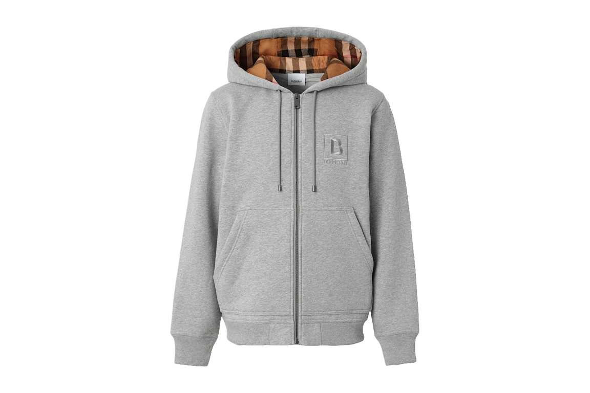 Pre-owned Burberry Letter Graphic Cotton Blend Zip Hoodie Pale Grey Melange