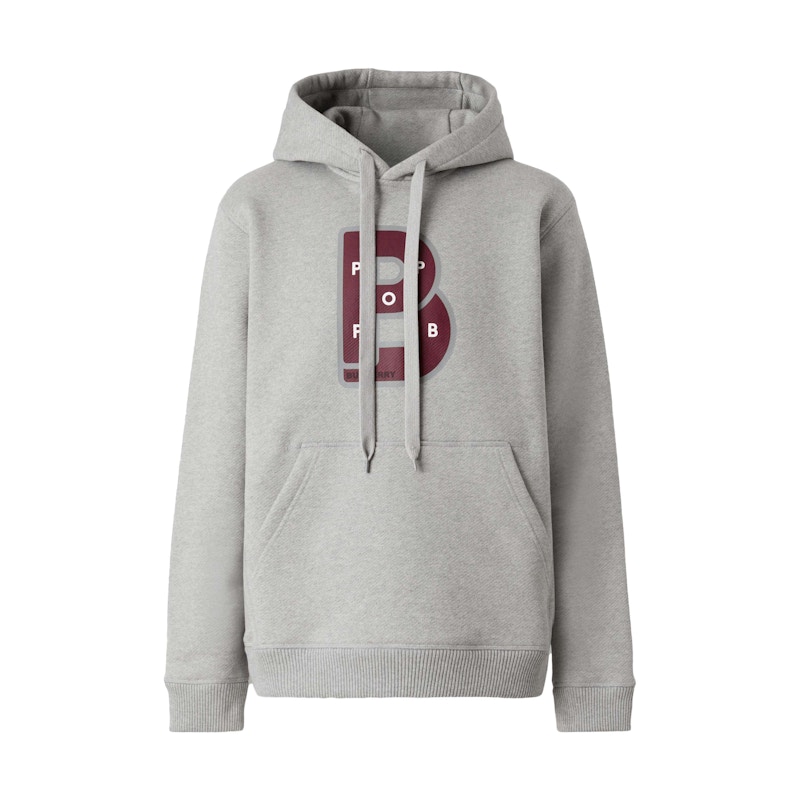 Burberry Letter Graphic Print Cotton Hoodie Pale Grey Melange