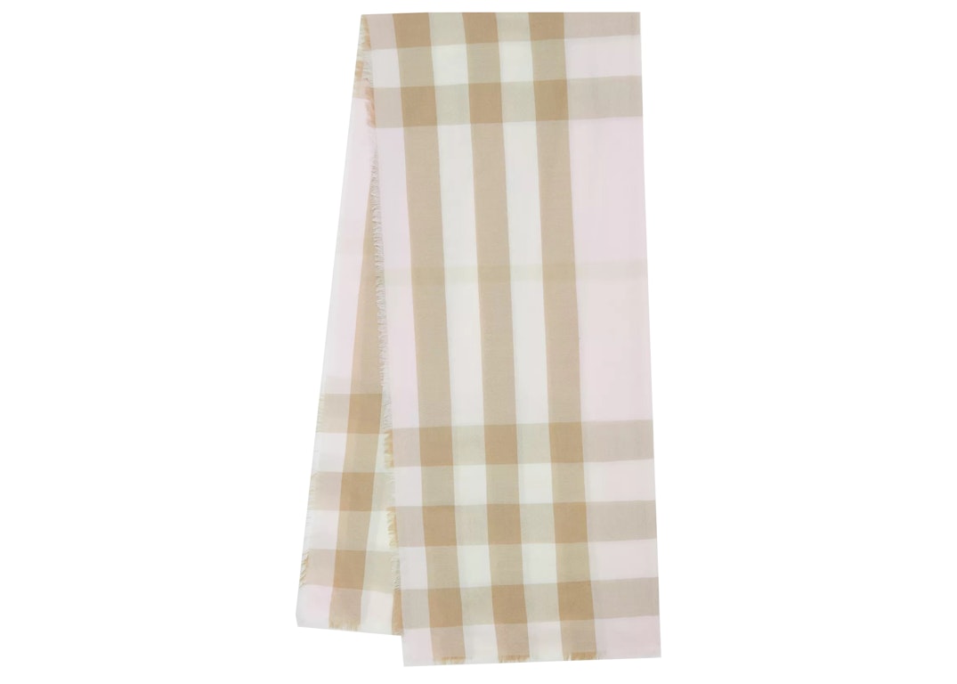 Pre-owned Burberry Lightweight Check Cashmere Scarf Alabaster