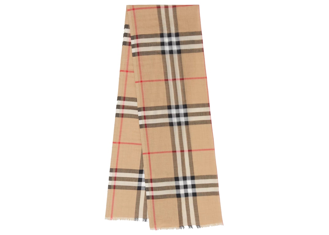 Pre-owned Burberry Lightweight Check Wool Scarf Archive Beige