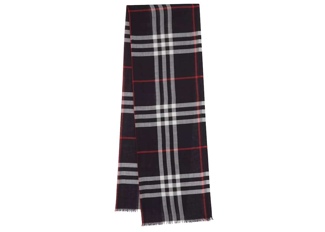 Pre-owned Burberry Lightweight Check Wool Scarf Navy
