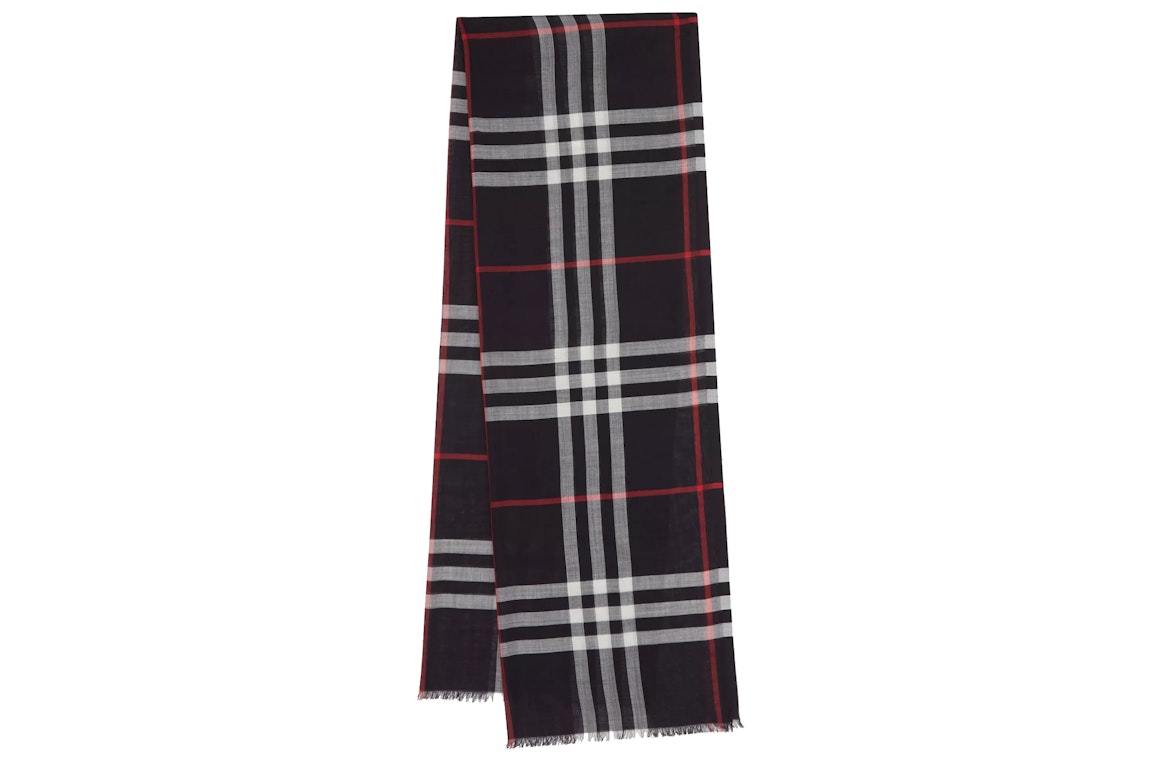 Pre-owned Burberry Lightweight Check Wool Scarf Navy