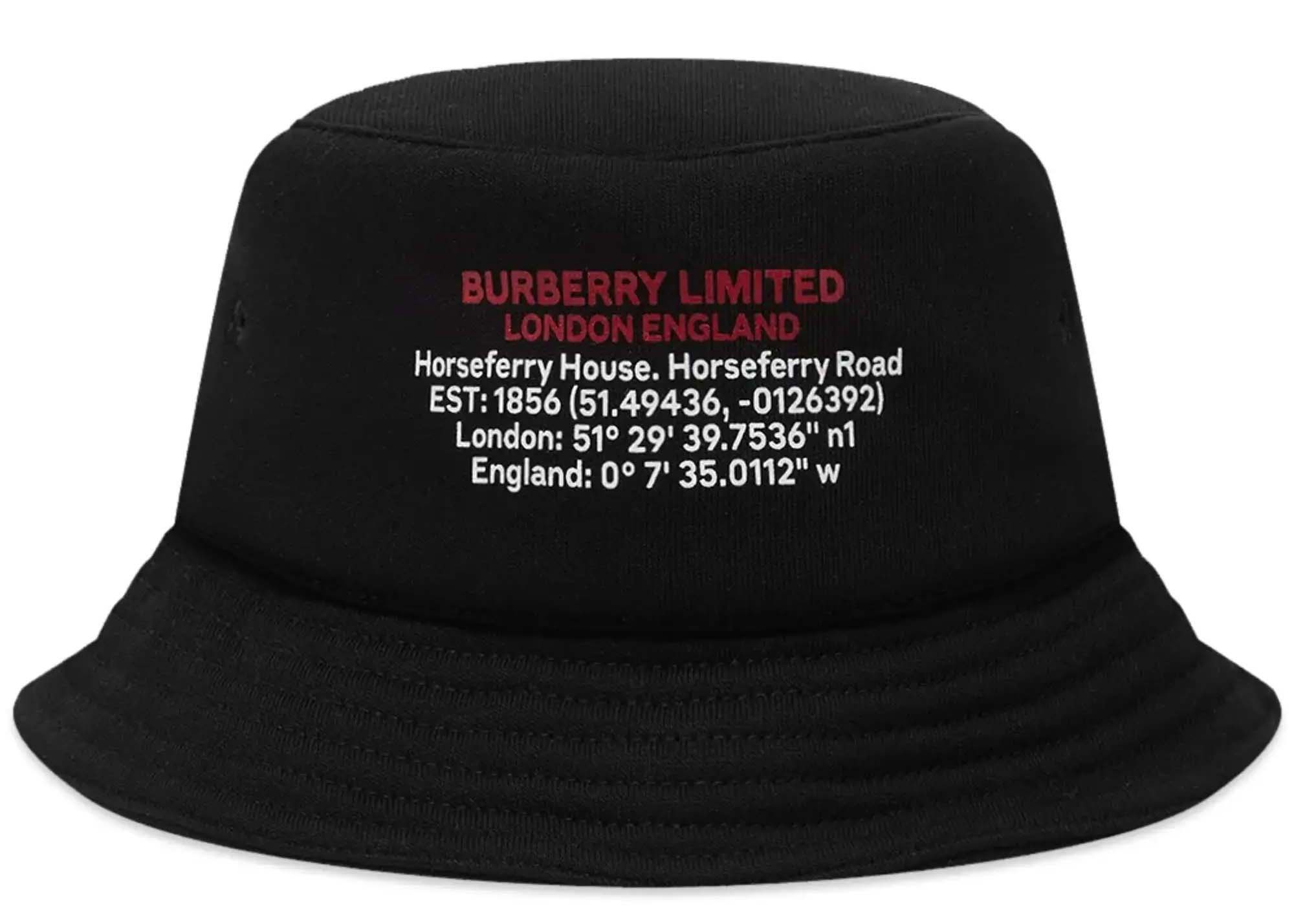 Burberry Location Print Cotton Bucket Hat Black white