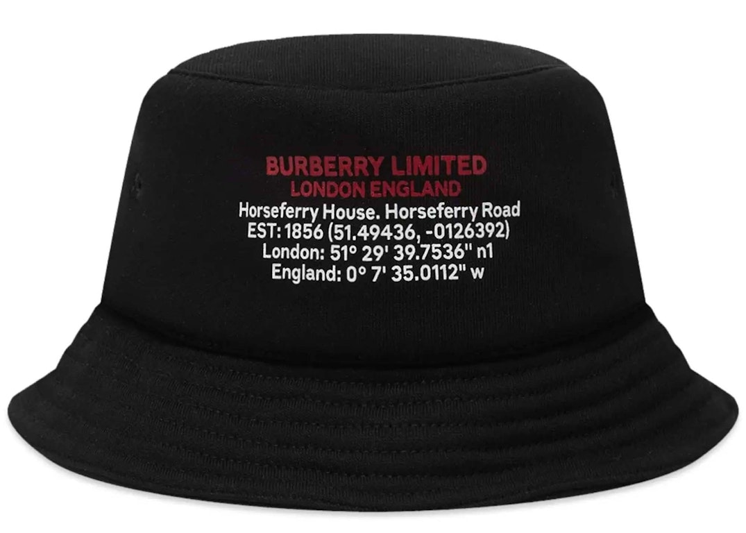 Pre-owned Burberry Location Print Cotton Bucket Hat Black White