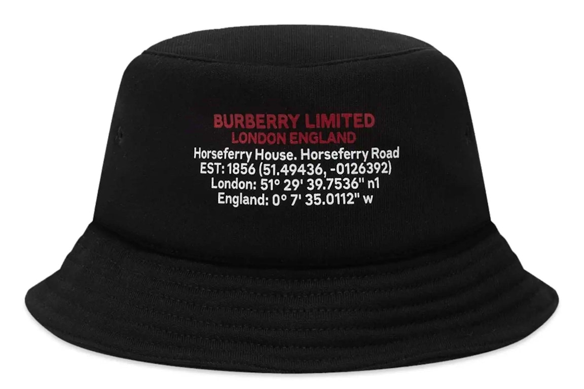 Pre-owned Burberry Location Print Cotton Bucket Hat Black White