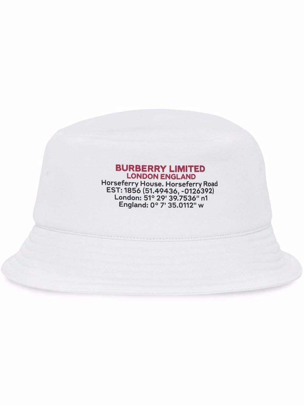 Burberry Location Print Cotton Bucket Hat White