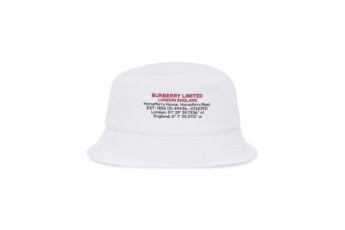 Pre-owned Burberry Location Print Cotton Bucket Hat White