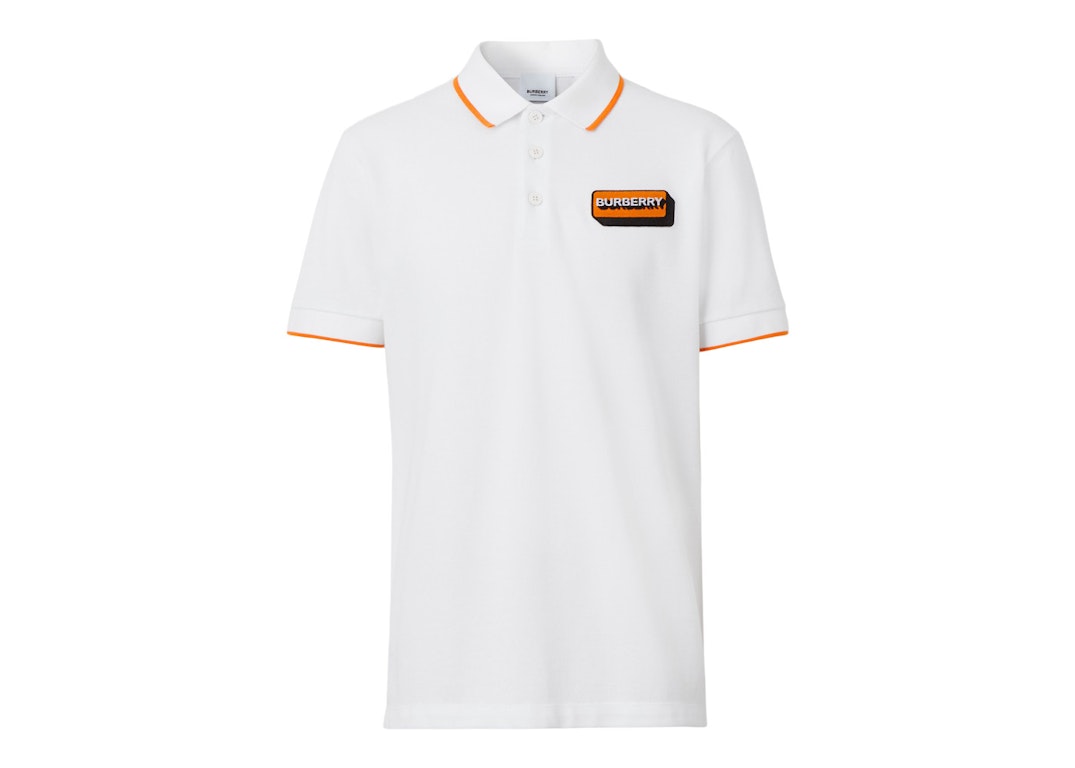 Pre-owned Burberry Logo Applique Cotton Pique Polo Shirt White/orange