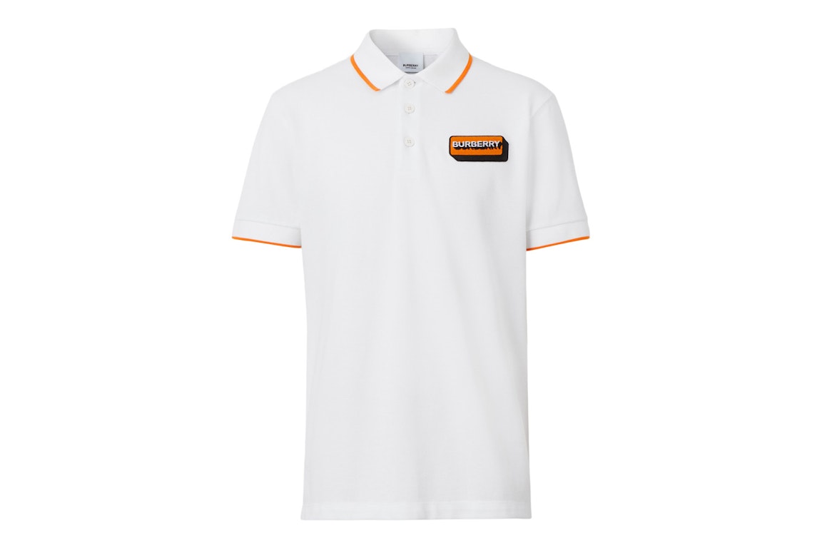 Pre-owned Burberry Logo Applique Cotton Pique Polo Shirt White/orange