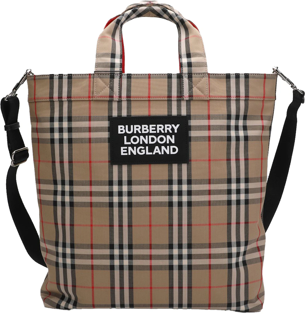 Burberry Logo Applique Vintage Check Cotton Blend Tote Brown in Leather  with Silver-tone - US