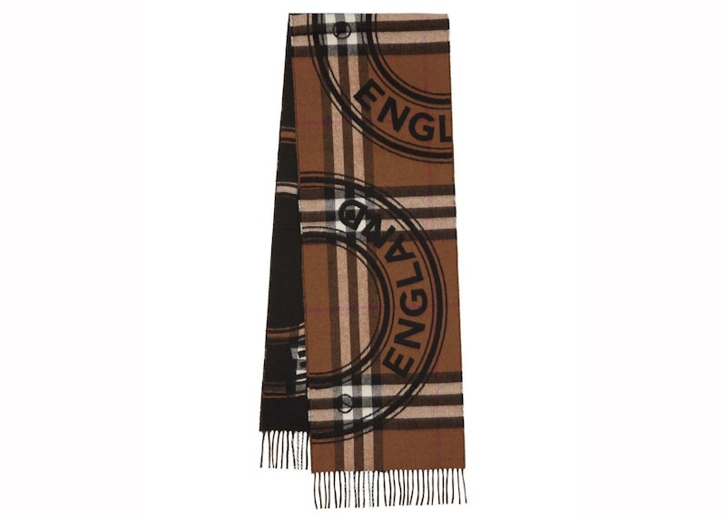 Pre-owned Burberry Logo Checked Fringed Scarf In Dark Birch Brown