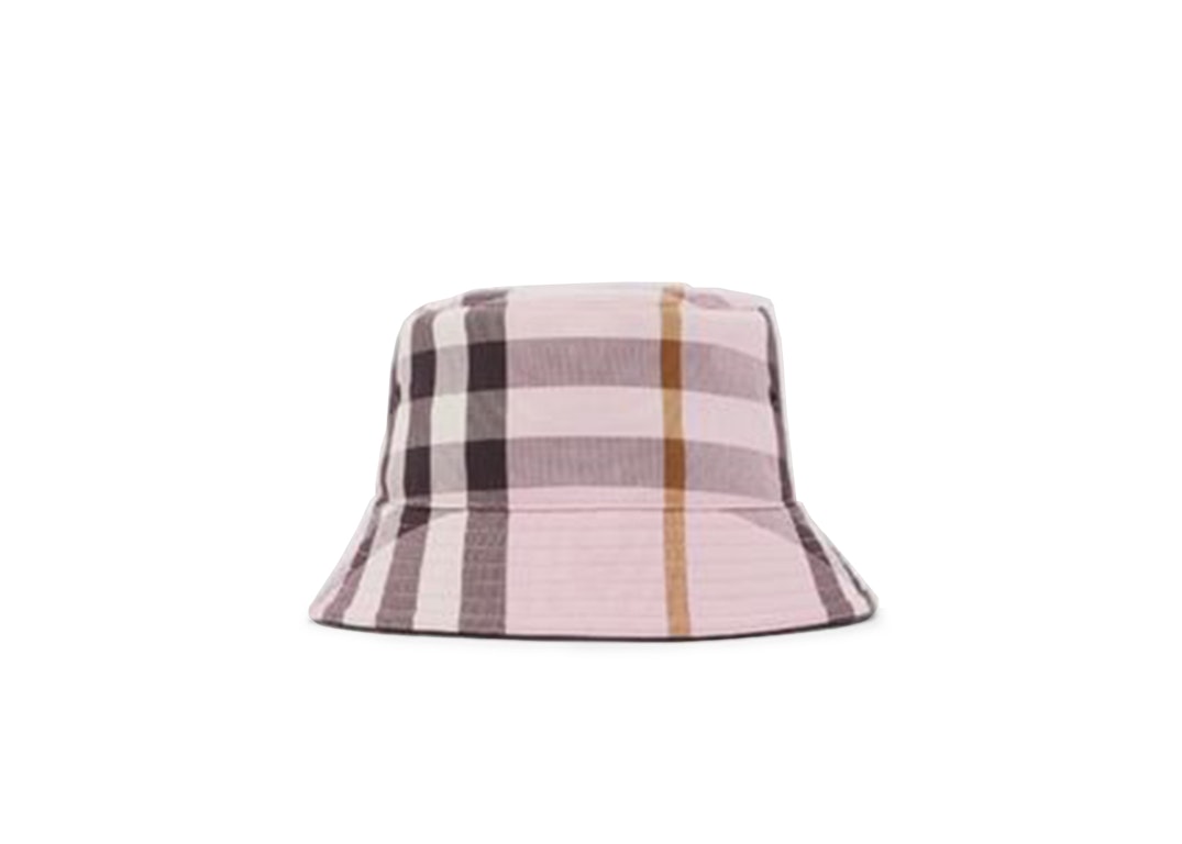 Pre-owned Burberry Logo Detail Check Cotton Bucket Hat Pink/black