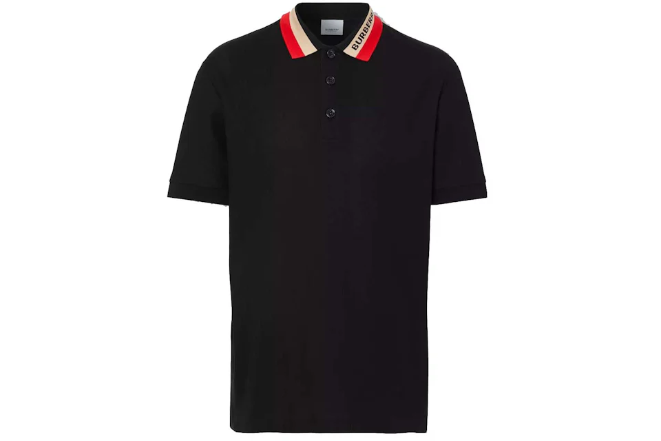 Burberry Logo Detail Cotton Piqué Polo Shirt Black