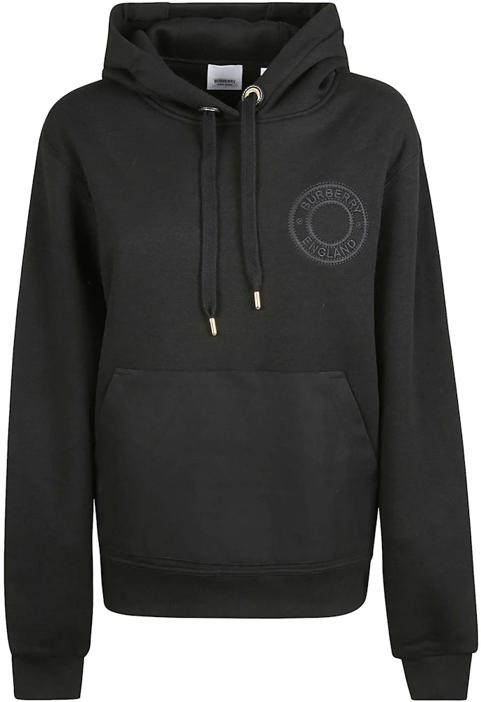 Burberry Logo Embroidered Hoodie Black - US