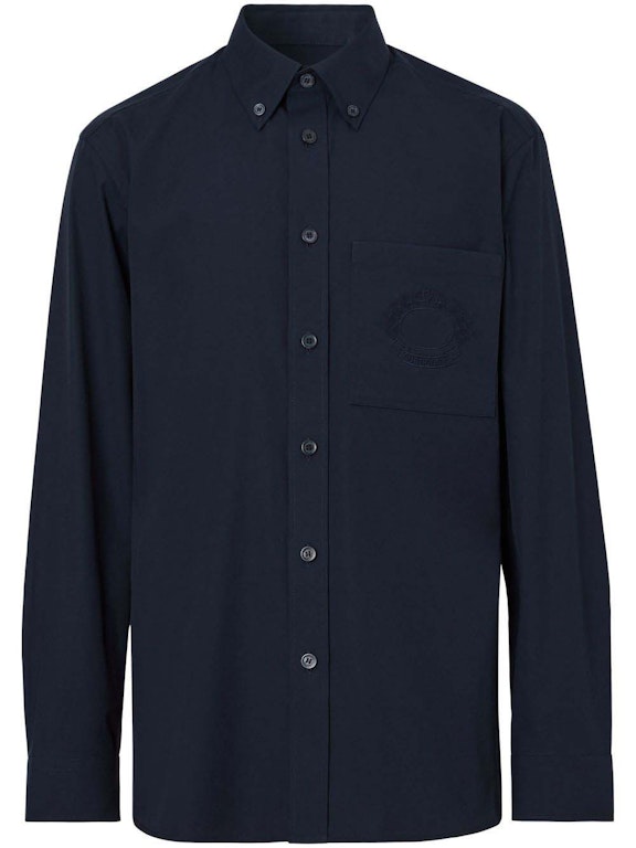 Pre-owned Burberry Logo-embroidered Long-sleeved Shirt Midnight Blue