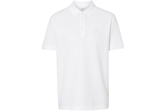 Polo Burberry Logo Ricamato Triplo Bianco