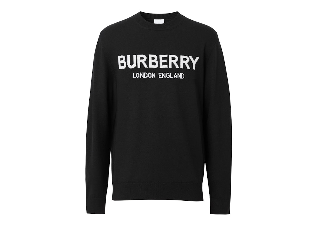 Pre-owned Burberry Logo Intarsia Wool Blend Sweater Black/white