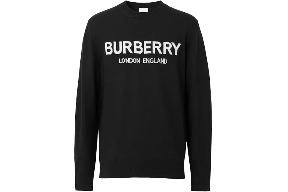 Burberry Logo Intarsia Wool Blend Sweater Black/White